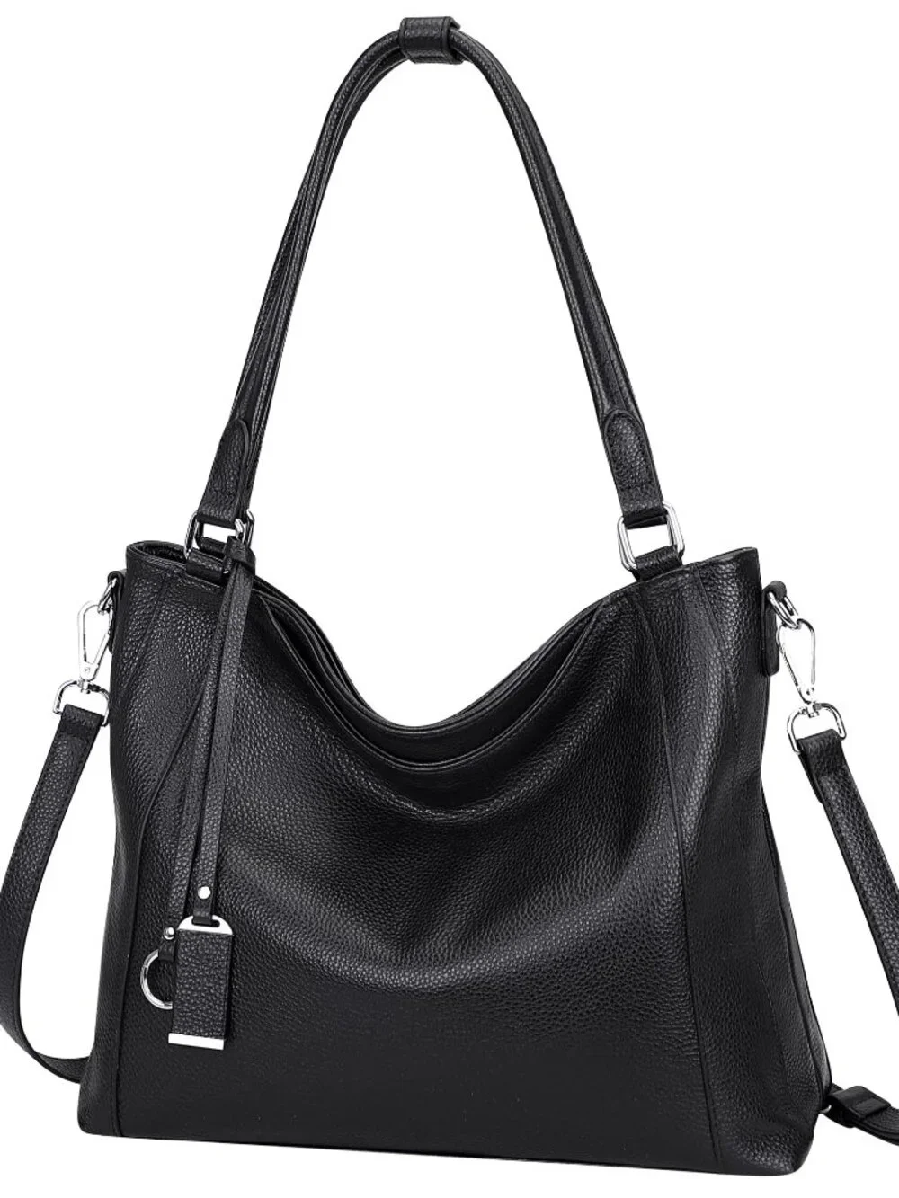 Genuine Leather Hobo Bag Large Shoulder Bag Detachable Strap